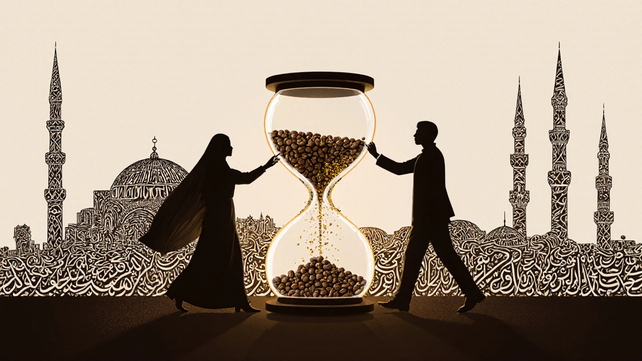 İstanbul'un gökyüzünde Arap ve Türk kültürü birleşiyor, bir kadın yürüyor.