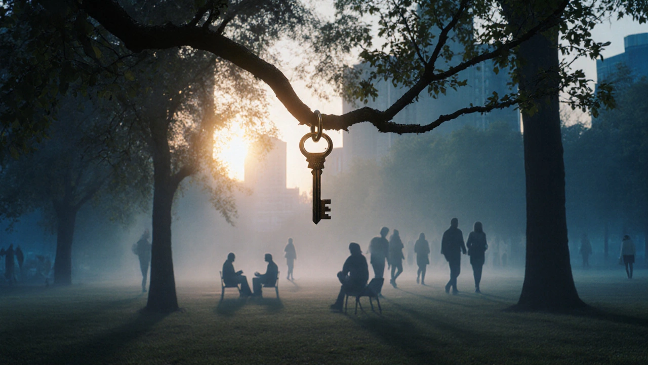 Bir anahtar, şehirdeki özgür seçim ve içsel yenilenmeyi simgeliyor.