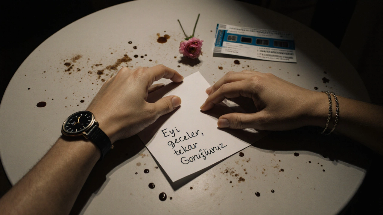 İki el, bir not ve kahve izleriyle bir araya geliyor, yüzler görünmüyor.