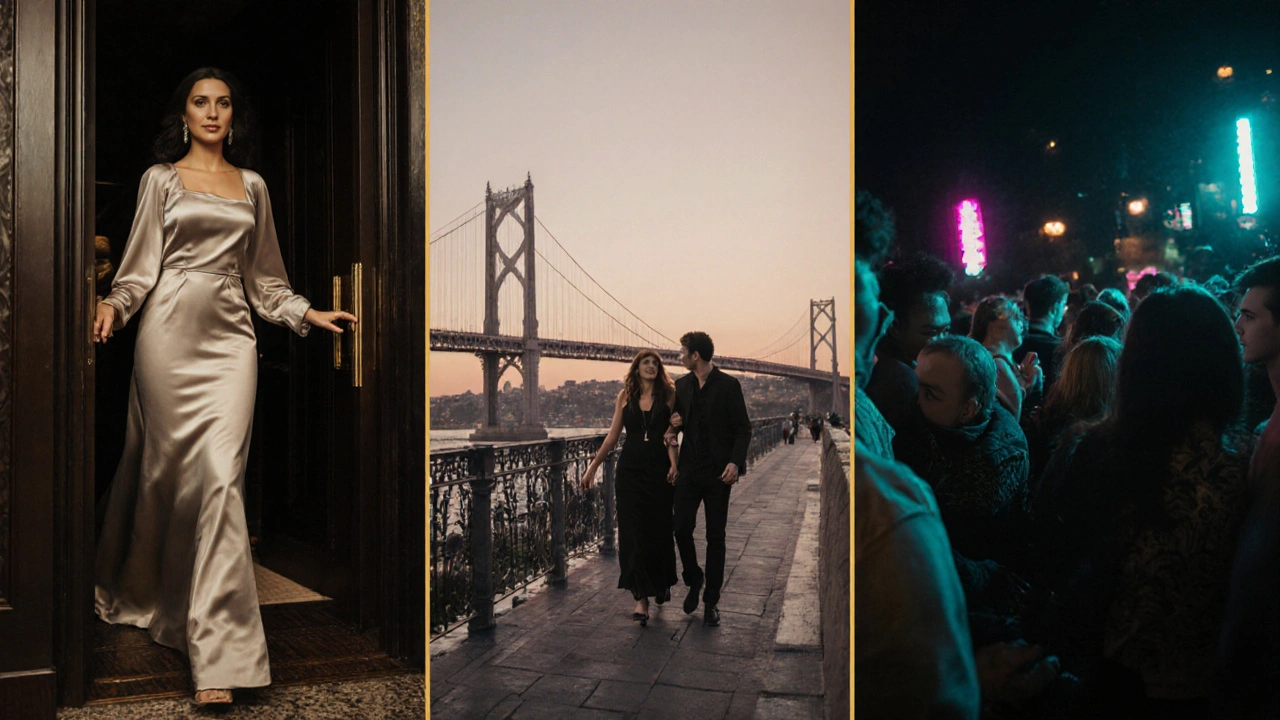 İstanbul&#039;da üç farklı eşlik deneyimi: lüks otel, köprü yürüyüşü ve gece kulübü sahneleri.