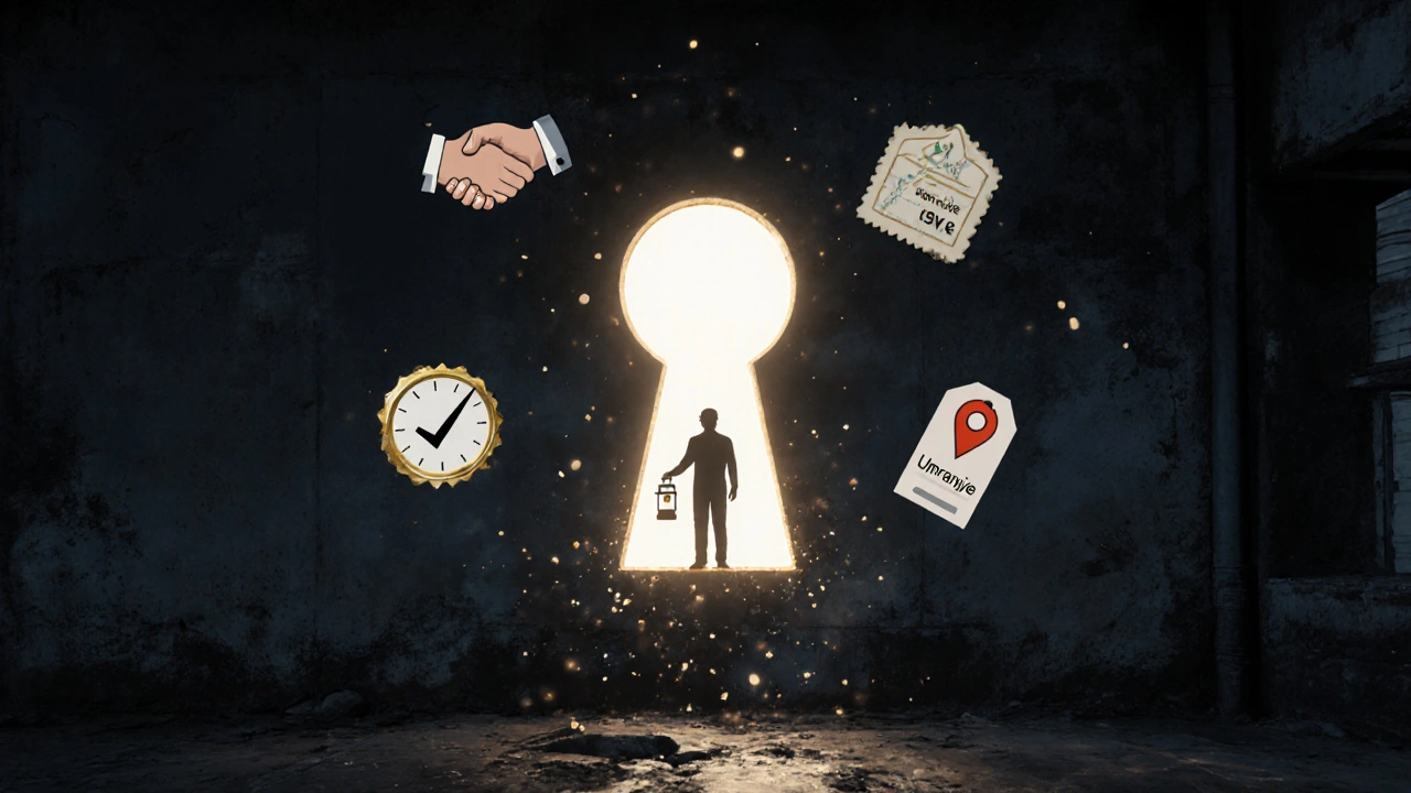 Karanlık bir duvar üzerinde parlayan bir anahtar deliği, güven ve seçim sembolleriyle çevrili, ışık bir insani siluet şeklinde akıyor.