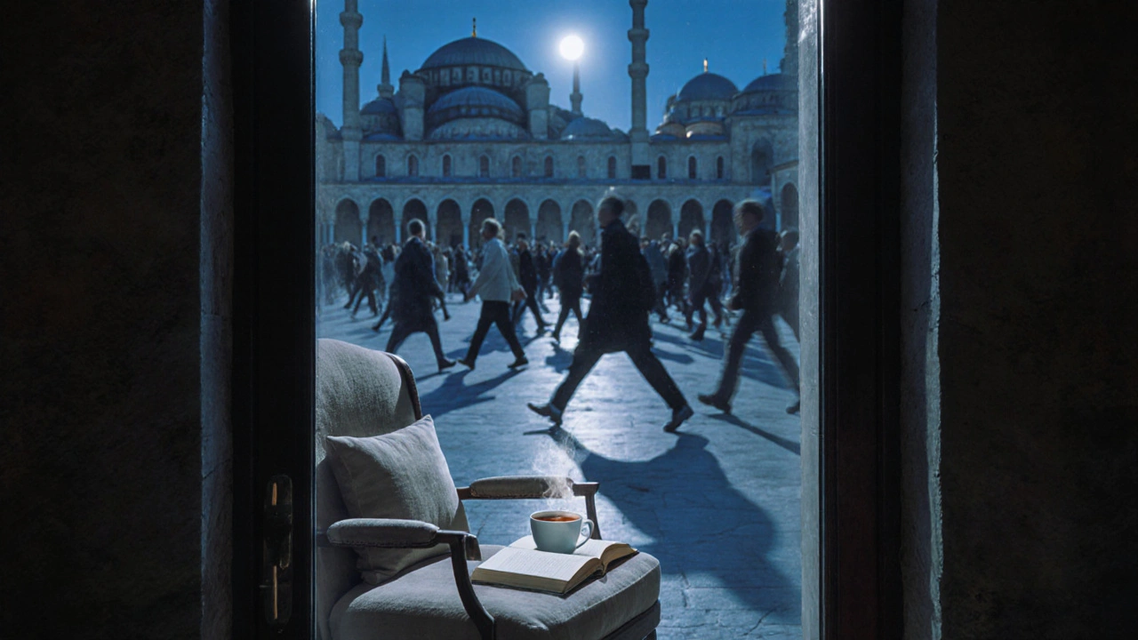 Topkapı Sarayı avlusunda gizli bir sığınak, dışarıda kalabalık.