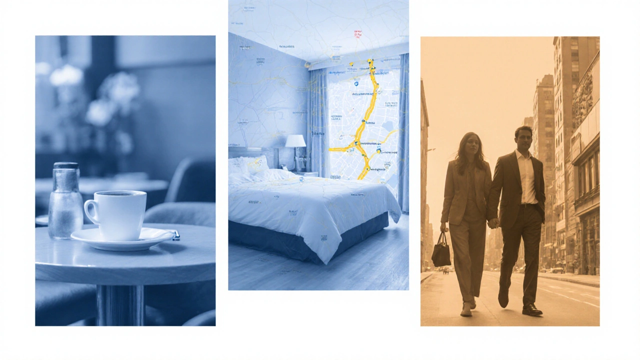 Üç hizmet türünü temsil eden soyut bir görsel, bir kadın ve erkeğin birlikte yürüyüşüyle.