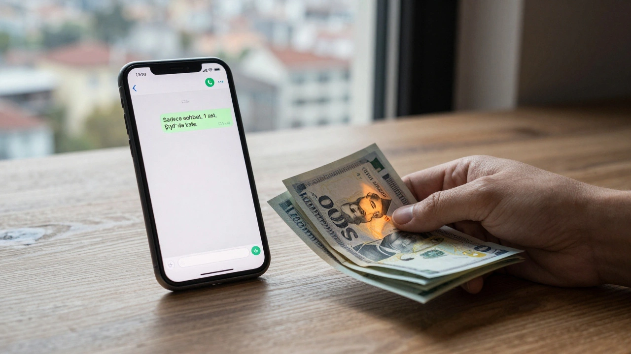 Bir WhatsApp mesajı ve nakit para ile temsil edilen güvenli bir escort randevusu.
