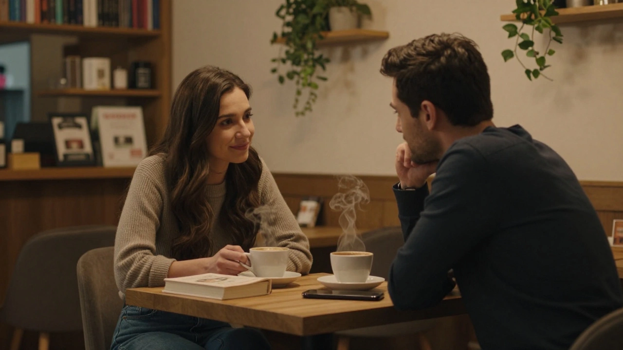 Çatalca'da kafe masasında sakin bir sohbet yapan bir çift.