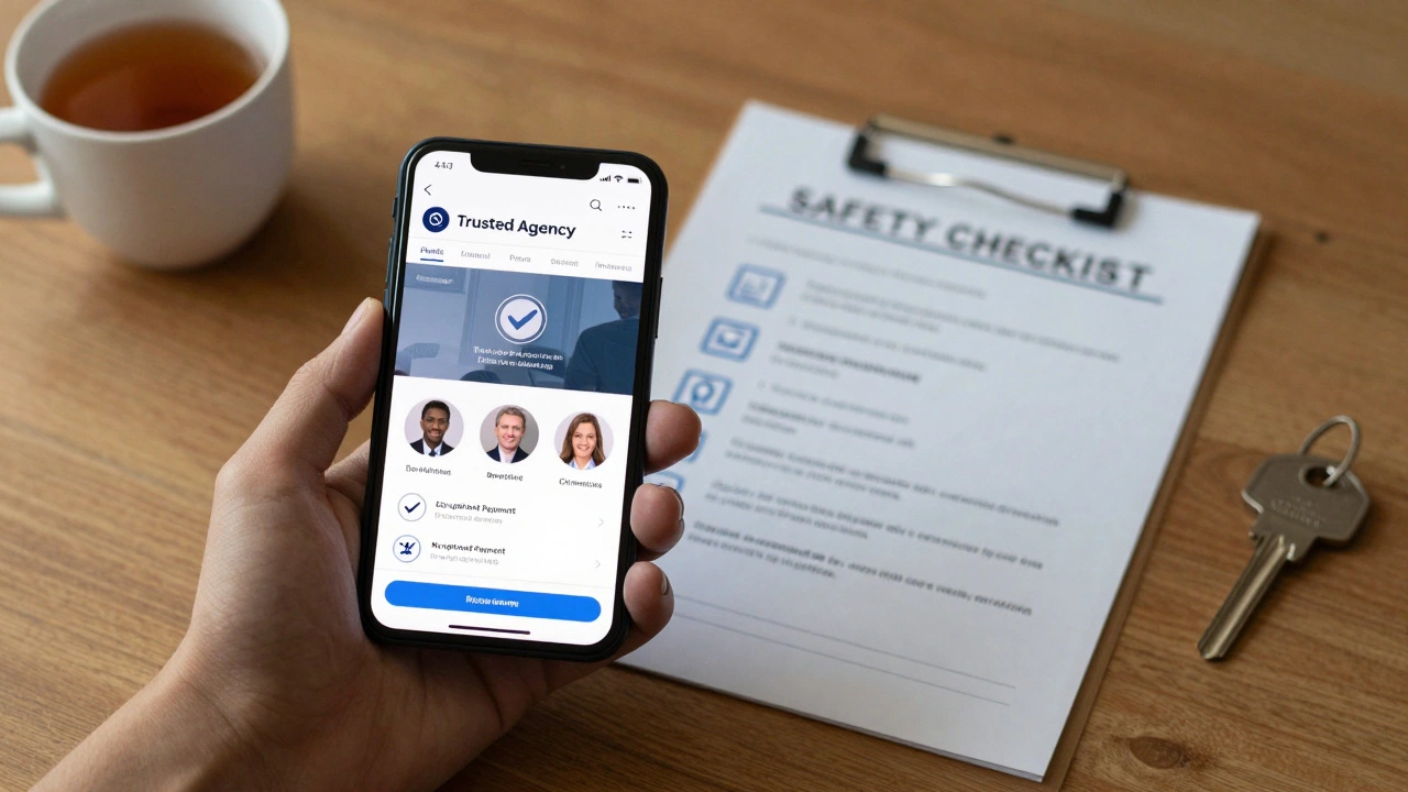 Güvenli bir escort hizmeti seçimi için bir kontrol listesi ve güvenilir bir ajans web sitesi ekranı.