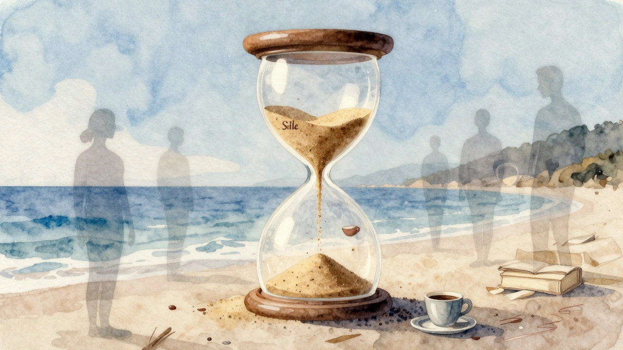 Sile kıyısında zamanın anlamlı geçişini temsil eden suyalı bir kavramsal sahne, kitaplar, kahve ve sanat eserleriyle.