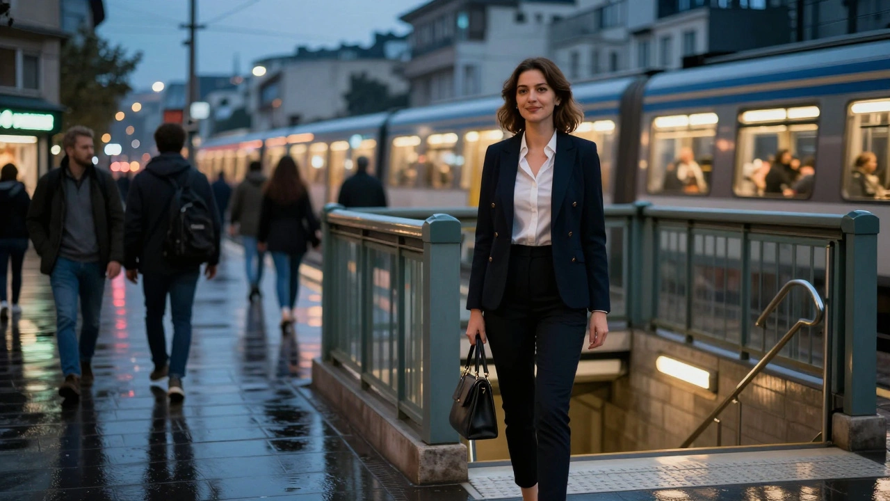 Sultanbeyli metrosu girişinde, bir kadın müşterisi bekliyor.