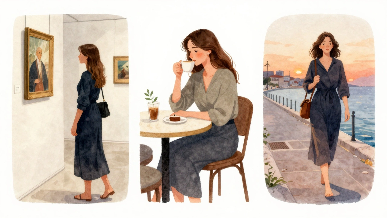 Üç farklı kadın, sanat galerisinde, kafede ve kıyıda, her biri kendi hikayesiyle sessizce var oluyor.