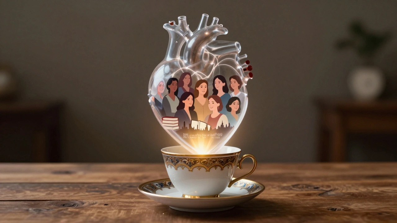 Bir fincan üzerinde yüzen şeffaf bir kalp, duygusal bağları sembolize ediyor.