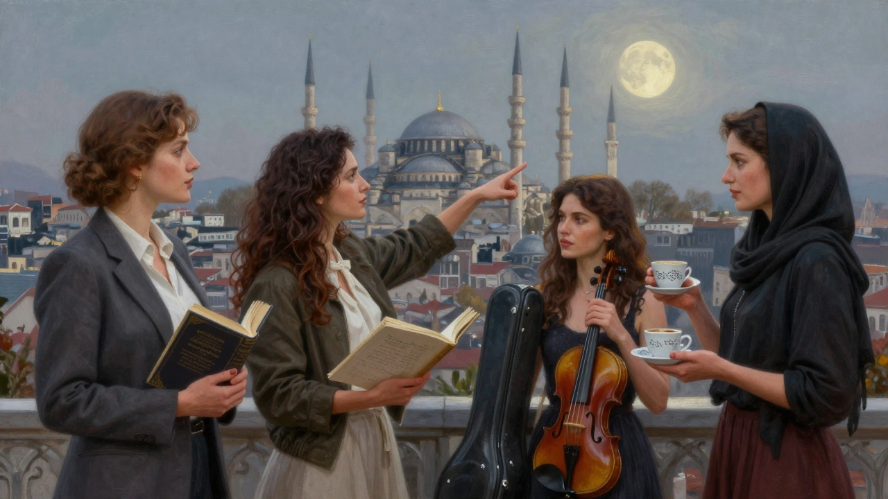 Dört farklı kadın, İstanbul'un kültürel çeşitliliğini temsil ediyor: akademisyen, rehber, sanatçı ve yerel kadın.