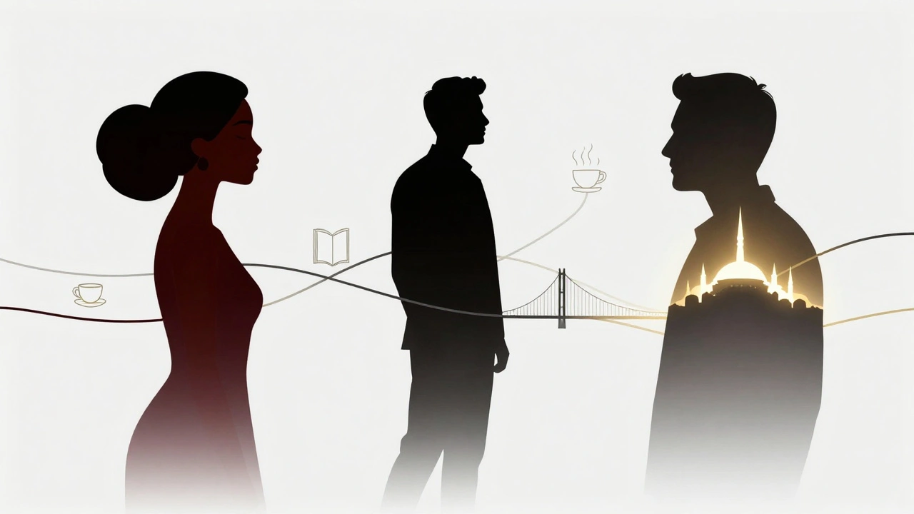 İstanbul'un gökyüzü ve insan bağları, soyut çizgilerle temsil ediliyor.