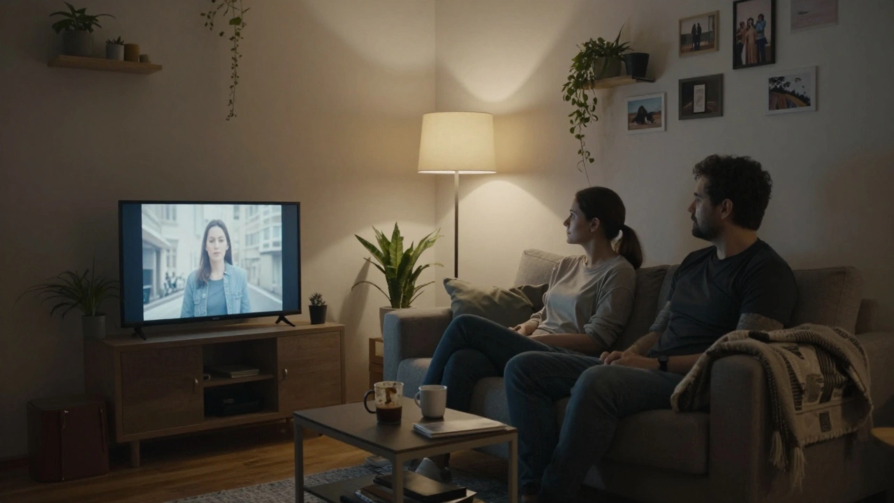 Sultangazi'de bir apartman oturma odasında iki kişi bir film izliyor.