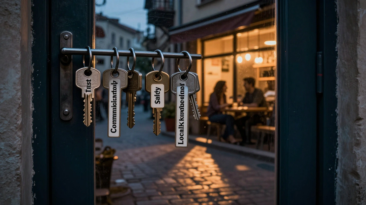 Güven, iletişim ve yerel bilgi anahtarlarıyla kilitli bir kapı.