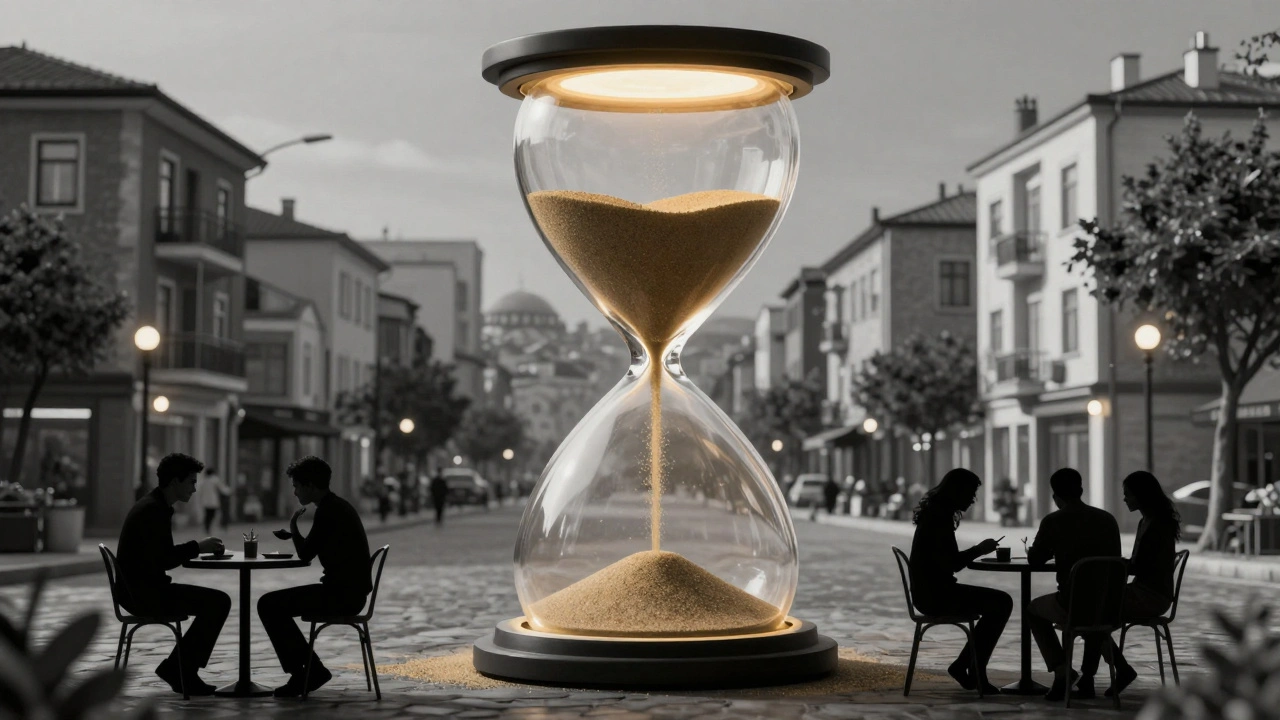 Zamanın akışı, Atasehir'de sohbet, sinema ve yürüyüş gibi anları temsil ediyor.